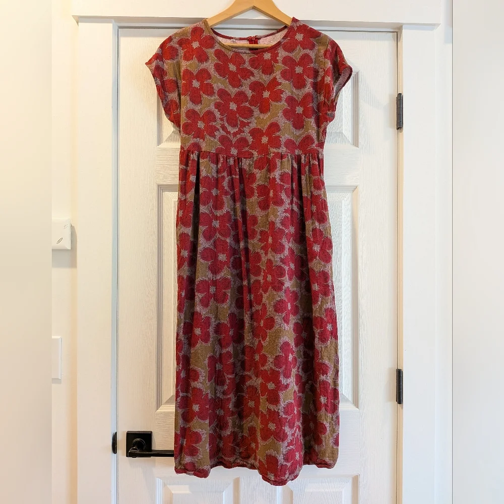 Floral Print Linen Blend Short Sleeve Dress - Picture 7 of 7
